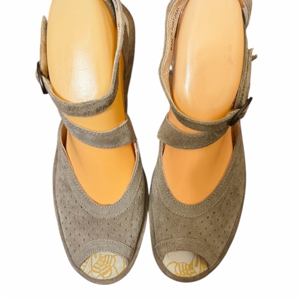 Fly London Beige and Gray Wedge Sandals - Picture 4 of 6